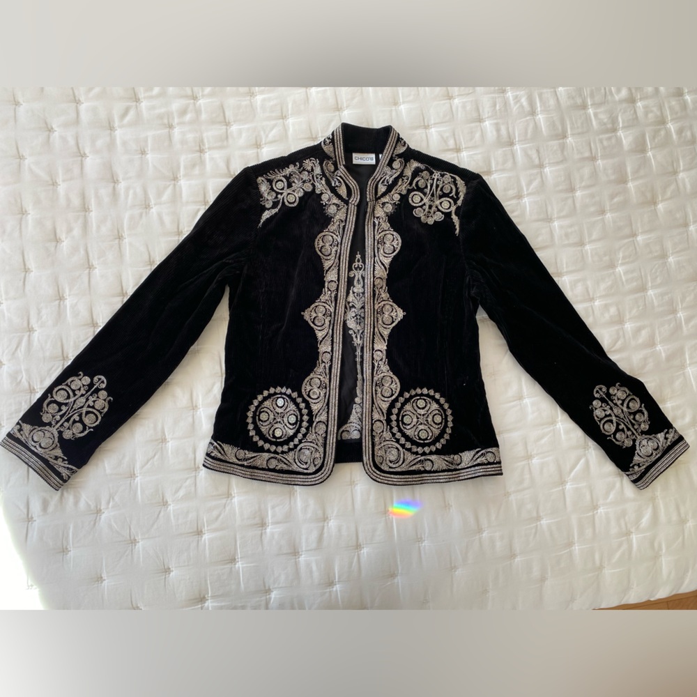Chico's Black and Silver Embroidered Blazer
